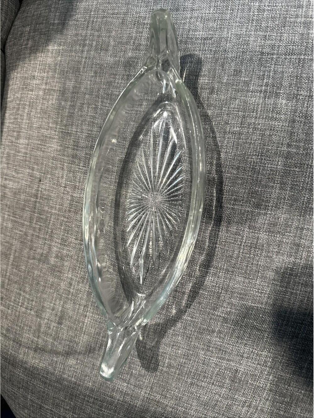 Vintage 8.5" Glass Crystal Boat/dish Depression Ware *